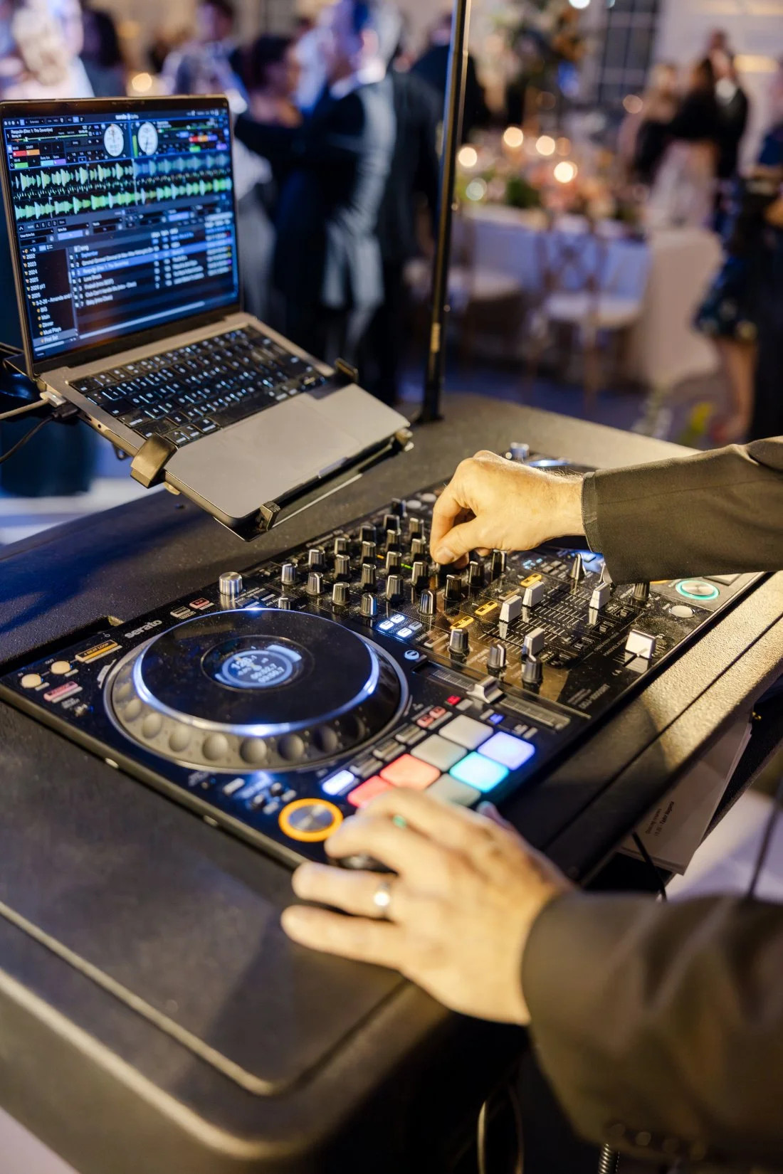 DJ equipment set up and ready for the wedding reception.