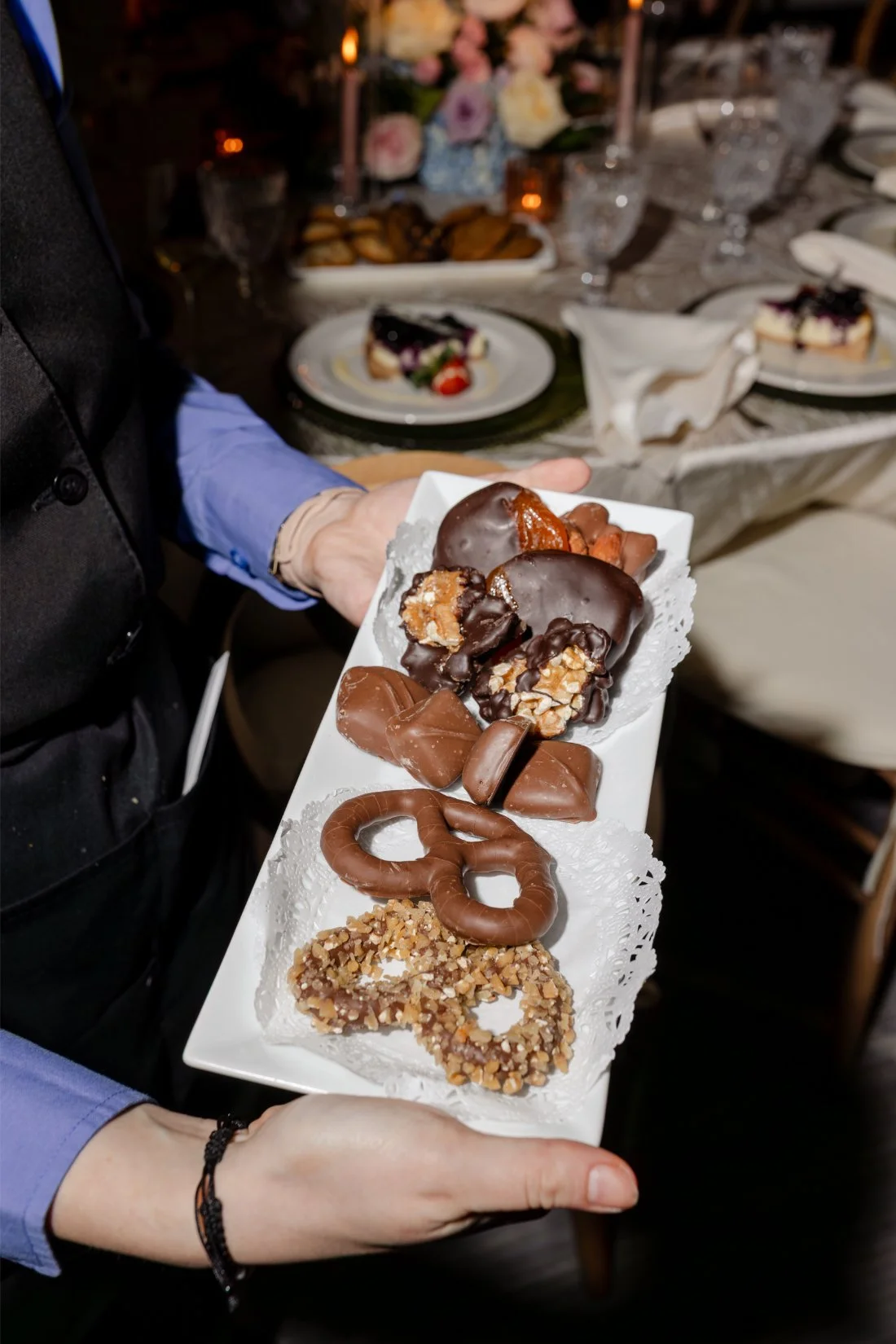 Dessert being served to guests during the Quaker Ridge Golf Club wedding reception.