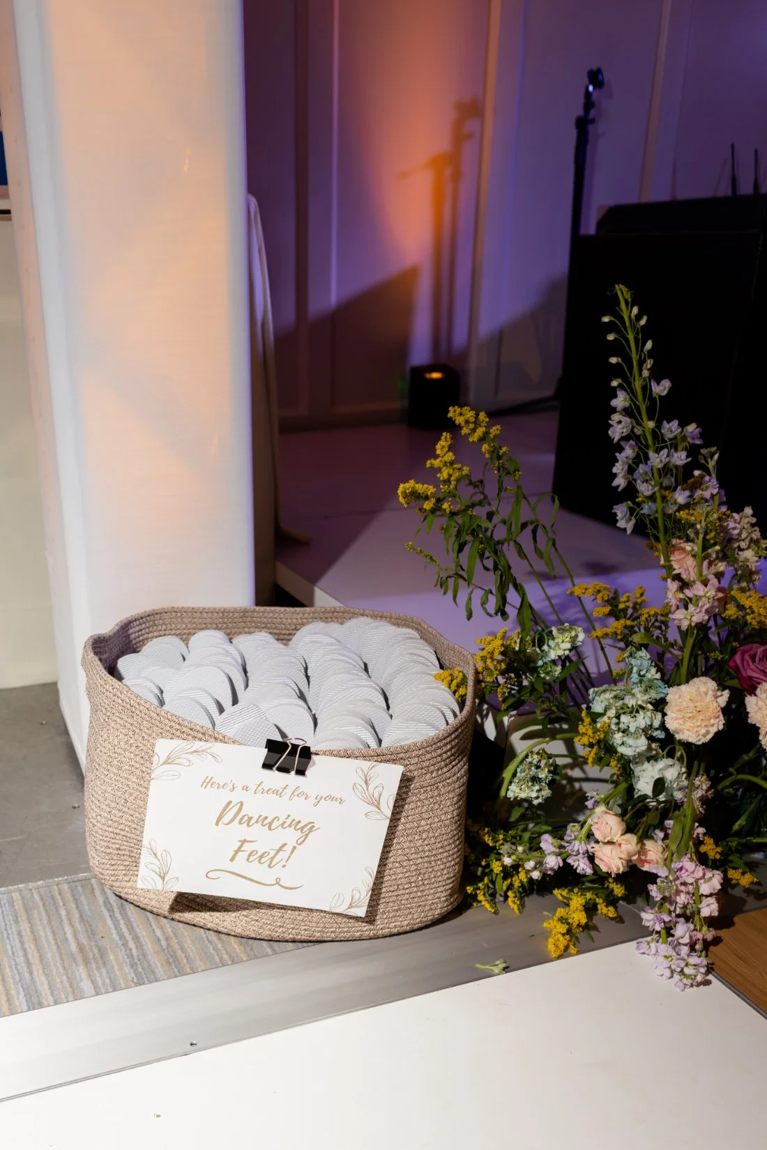 Comfortable sandals ready for dancing at the Quaker Ridge Golf Club wedding reception.