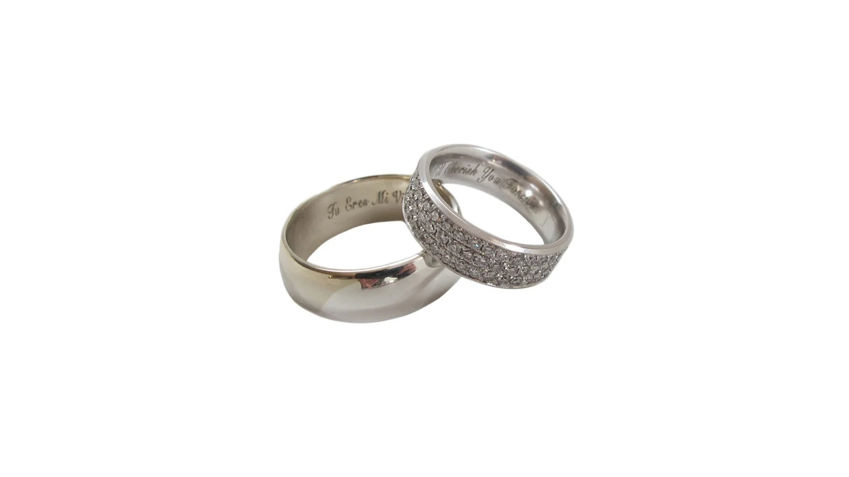 Abe-Mixed Metal 14k White Gold + Platinum Band Erica-14k White Gold Flat Band with 3 Rows of Micro Pavé
