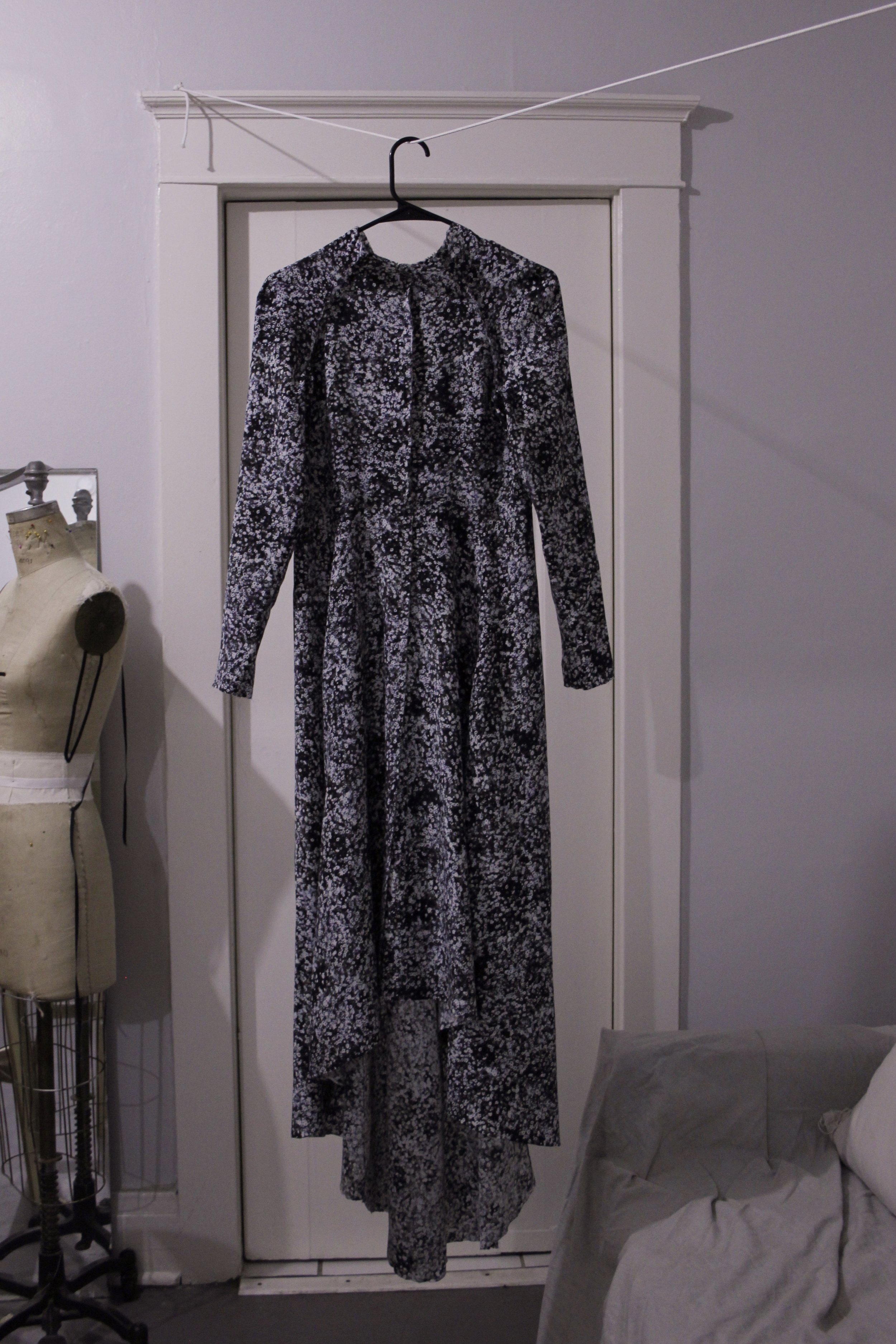 very proud of how this raw seam detailed, digital ditsy print silk dress (commissioned by a friend for a wedding) turned out