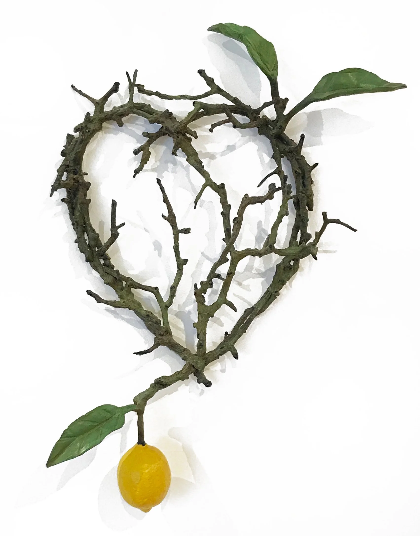 Victor Cicansky, Lemon Heart, patinated bronze, acrylic paint, 22 1/2 x 15 1/2 x 4 1/4 inches