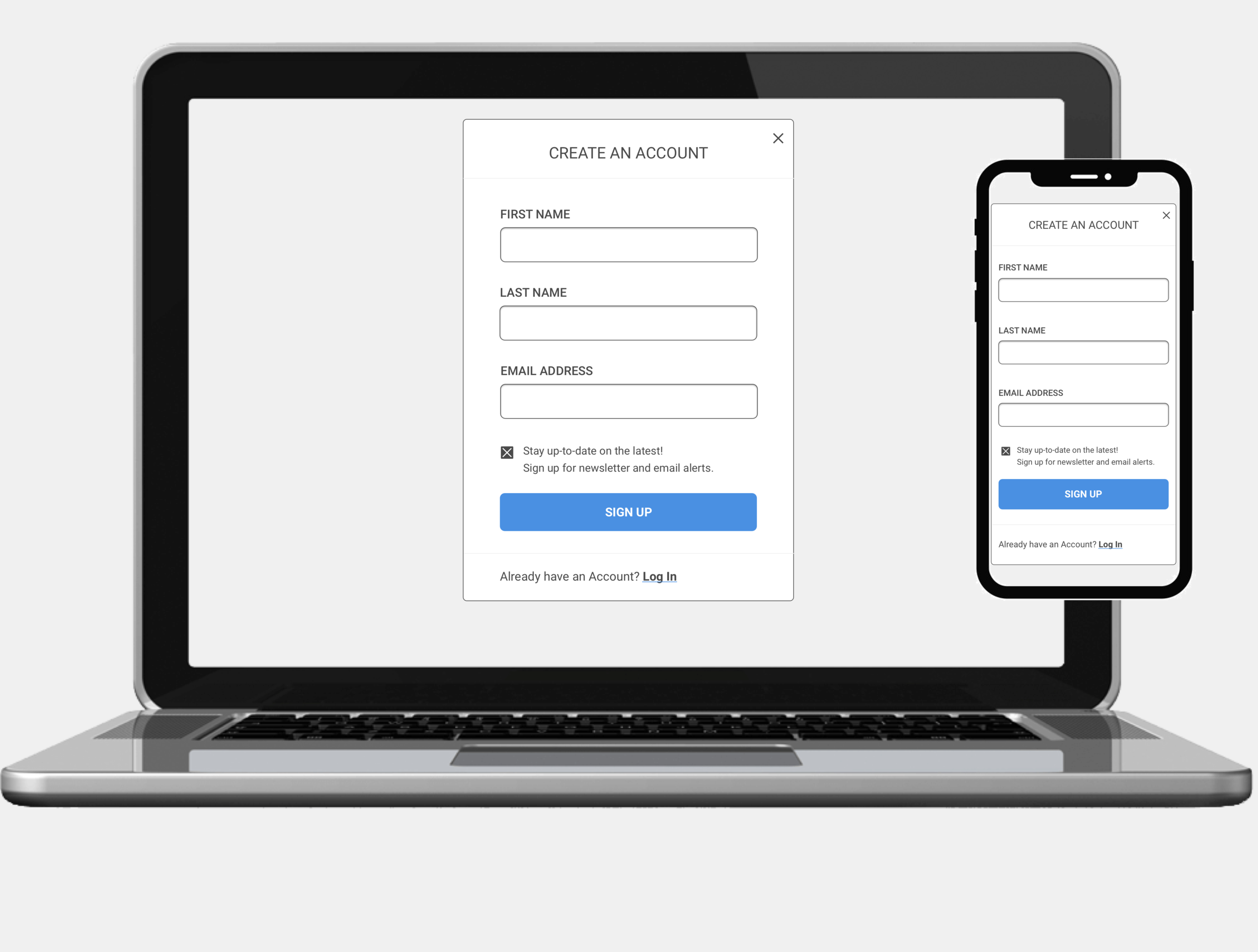 For today’s challenge, I designed a simple Account Sign Up form. I focused on an easily responsive form design that could be used for a variety of brand types.