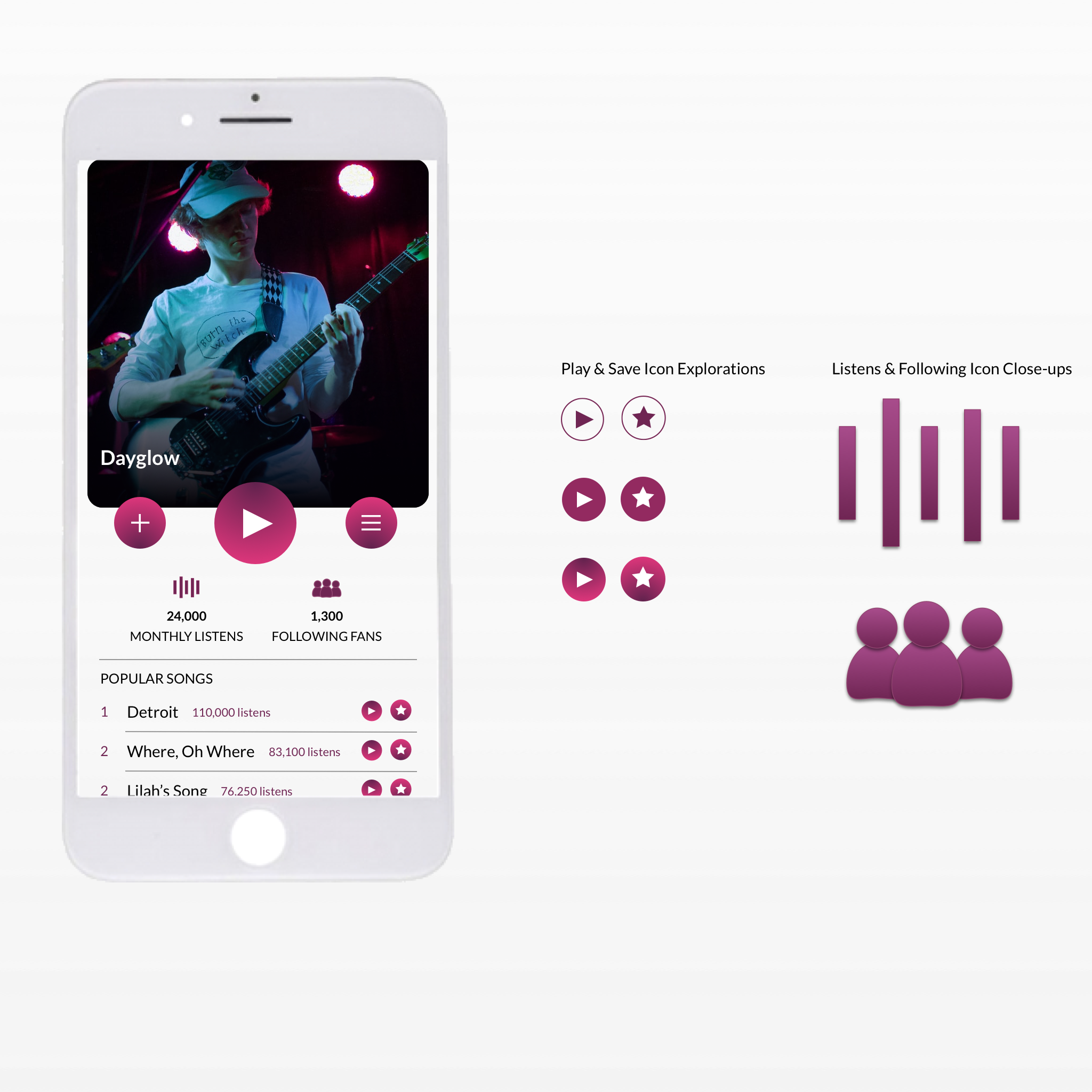 For this challenge, I had to design a music player. Again breaking out of my usual style, I created a gradient heavy player where color themes could be set by the artist. Users can play the artist’s full library or individual songs; users can also s…