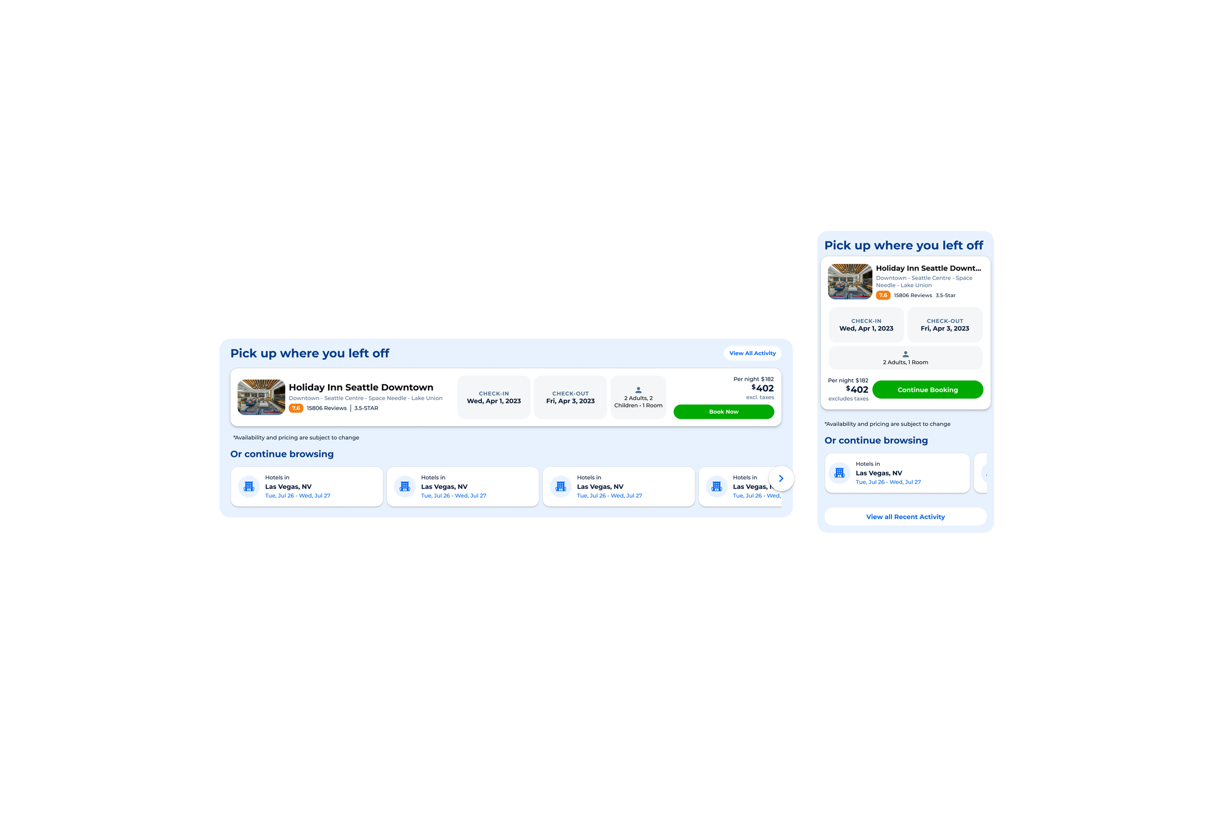 First iteration of the design with abandoned cart and recent search components