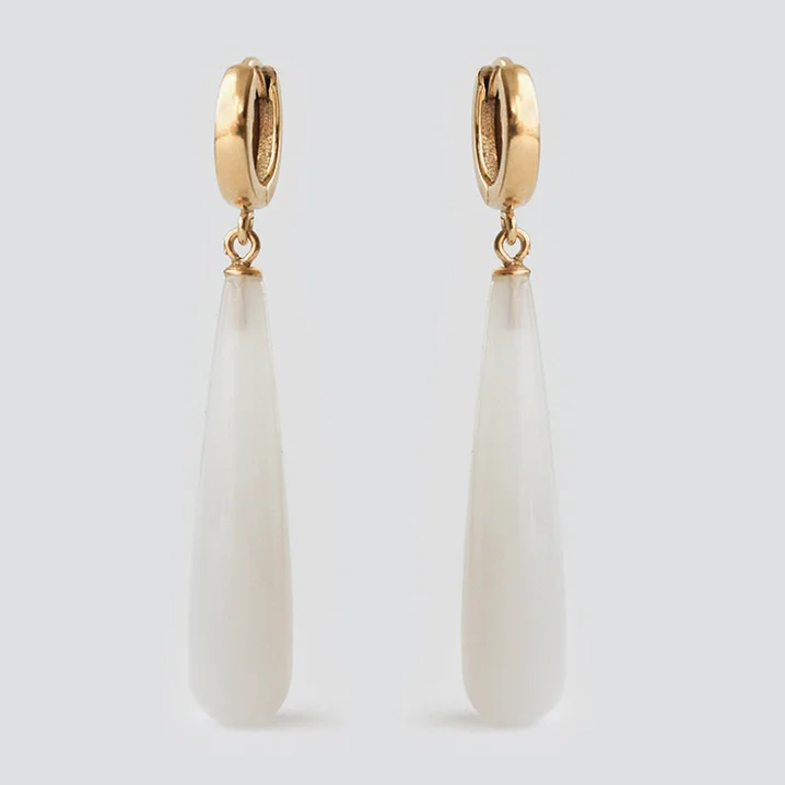 White Agate Drop hoops gold pair.jpg