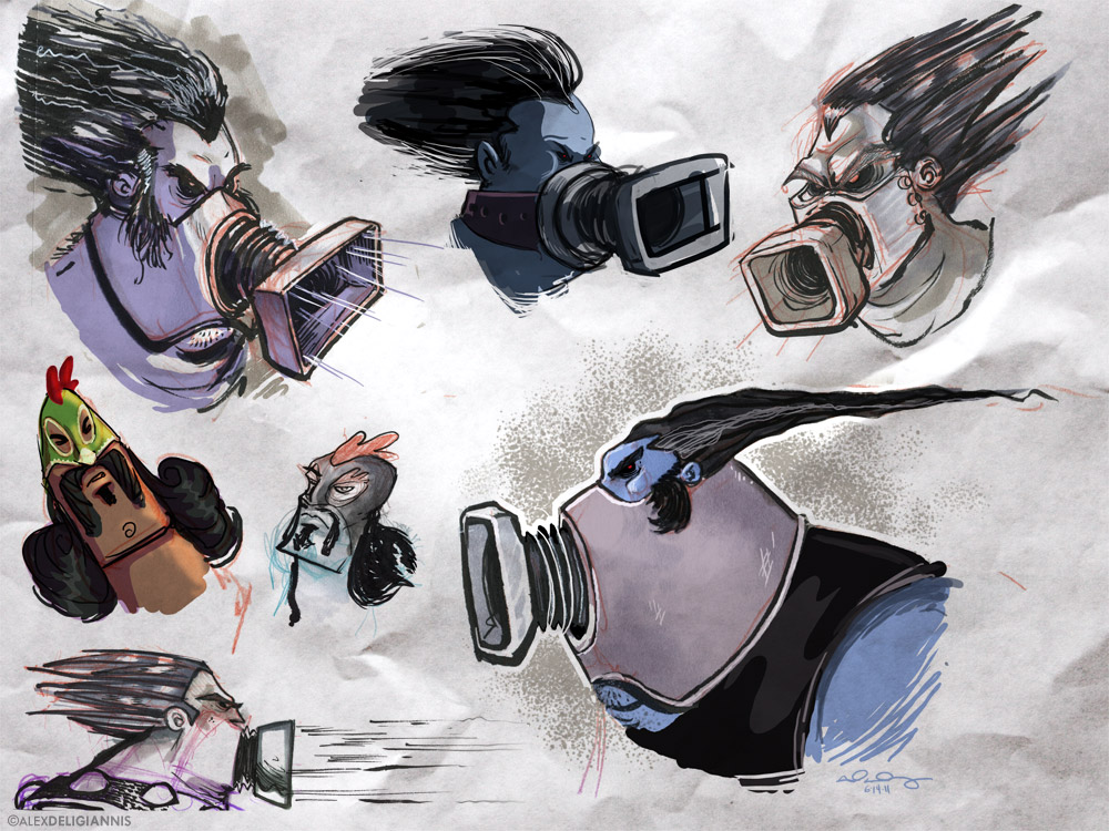 Exploratory sketches of Suckface and Señor Cockfight