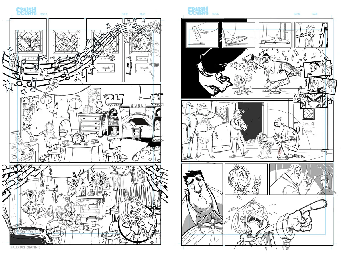 Pencilled pages, which I'll print out in red and finish with ink.
