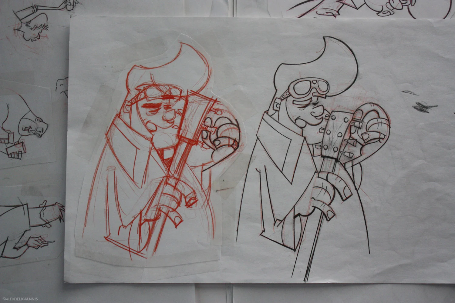 Rough and clean pencils for Elvis Priestly, a character we created for the Hard Ei8ht mythos