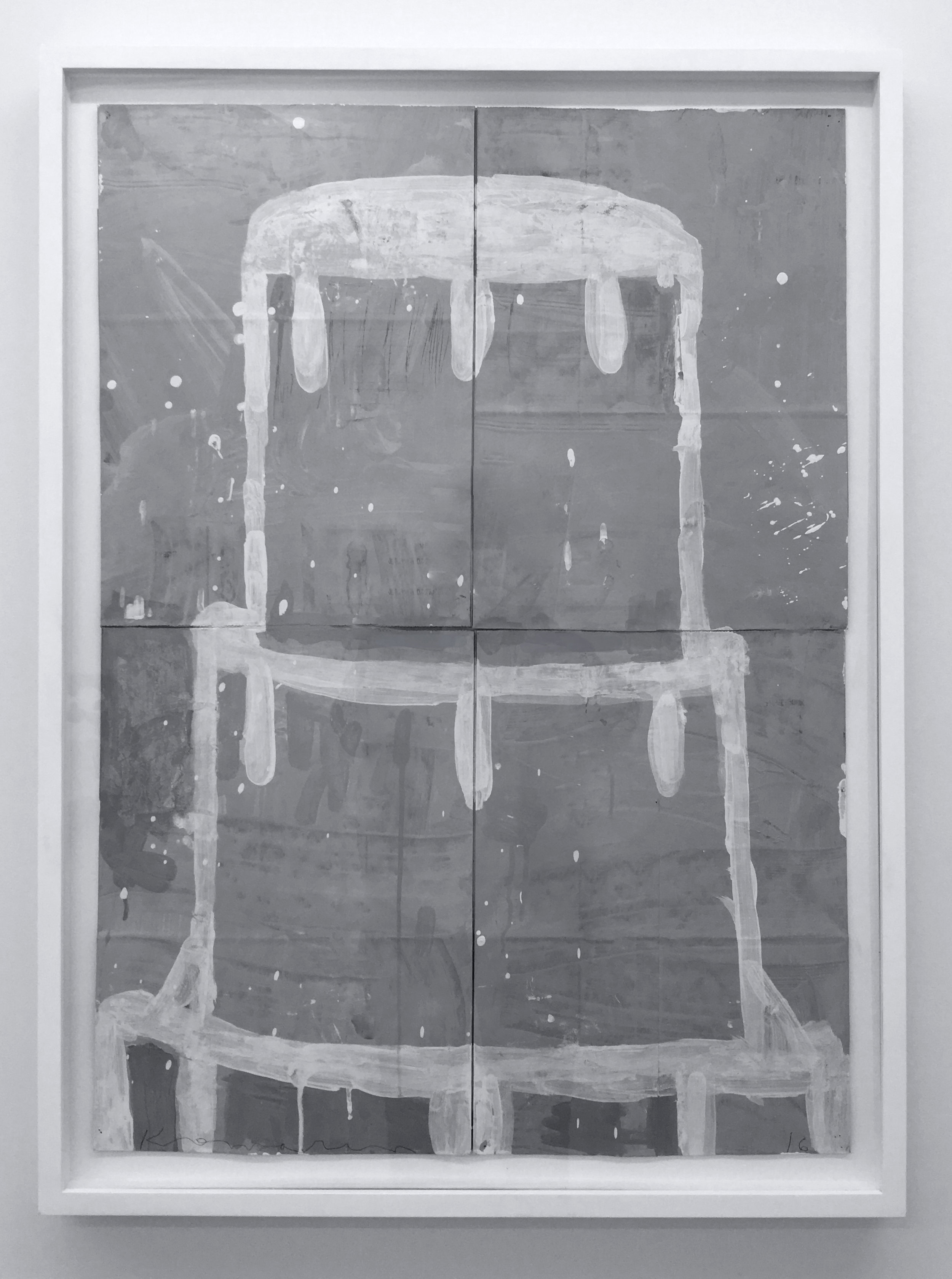 Gary Komarin,&nbsp; Cake, Stacked: Creme on Grey , 2016, Water Based Enamel Paint on Paper Sacks, 33.25 x 23.75 inches 
