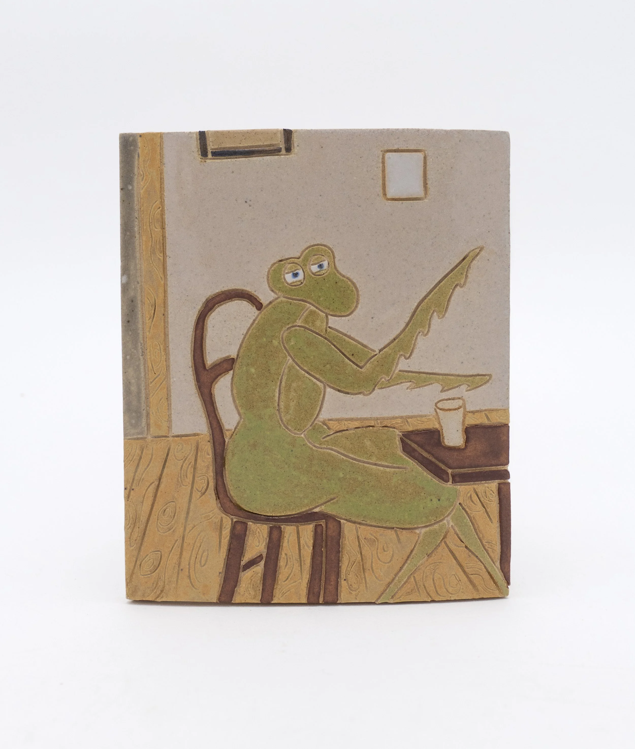 Praying Mantis Ordering Another Drink, 2025, Glazed ceramic, 5.5 x 4.5 inches.jpg