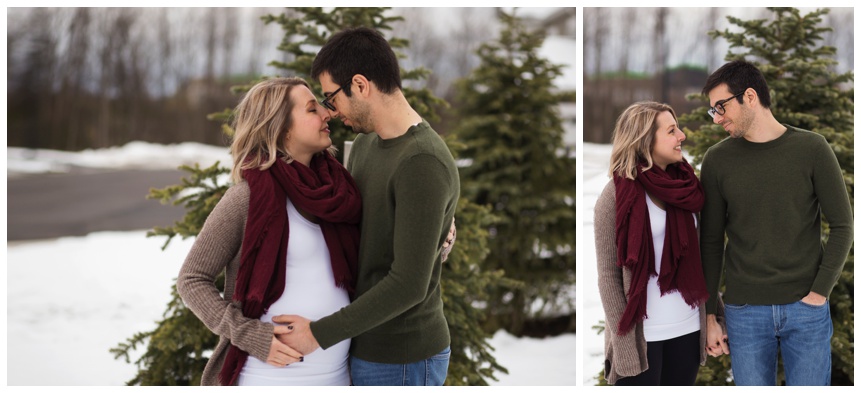 Maternity photography Oneonta NY, expecting couple in the snow