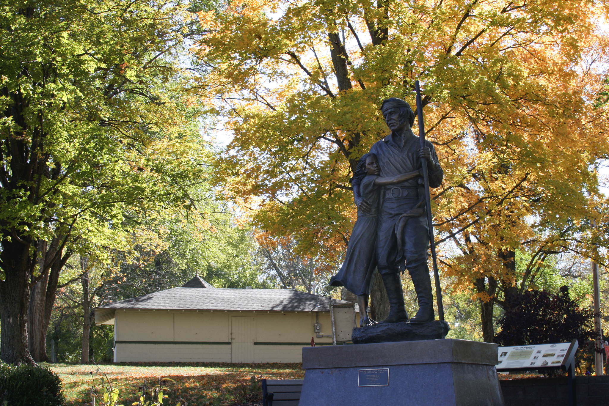 Sculpture of Shawnee Chief Pascal Fish and his daughter, Eudora, from whom the town took its name.