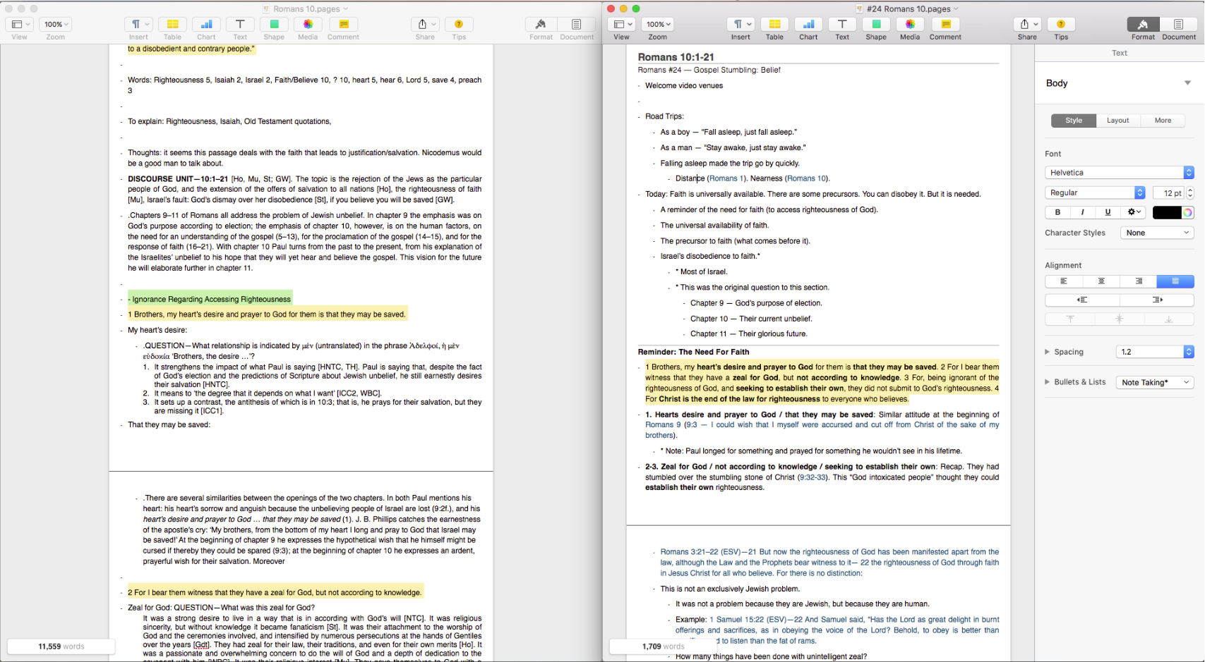 Research notes on left, Teaching Notes on right