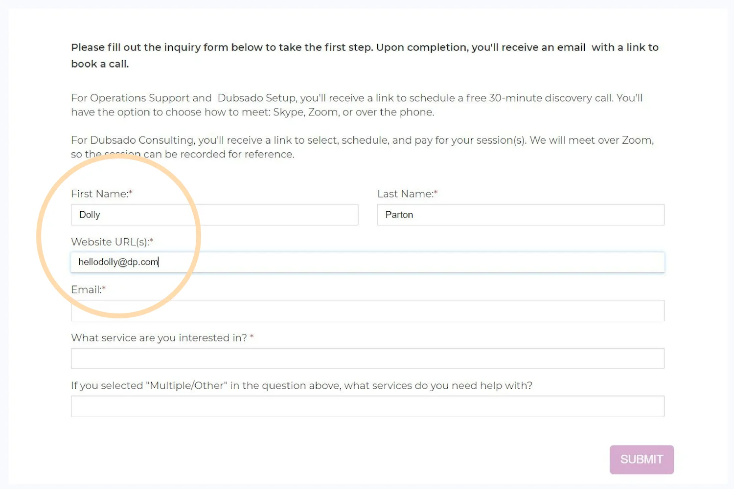 Question mapping fields in a Dubsado lead capture.