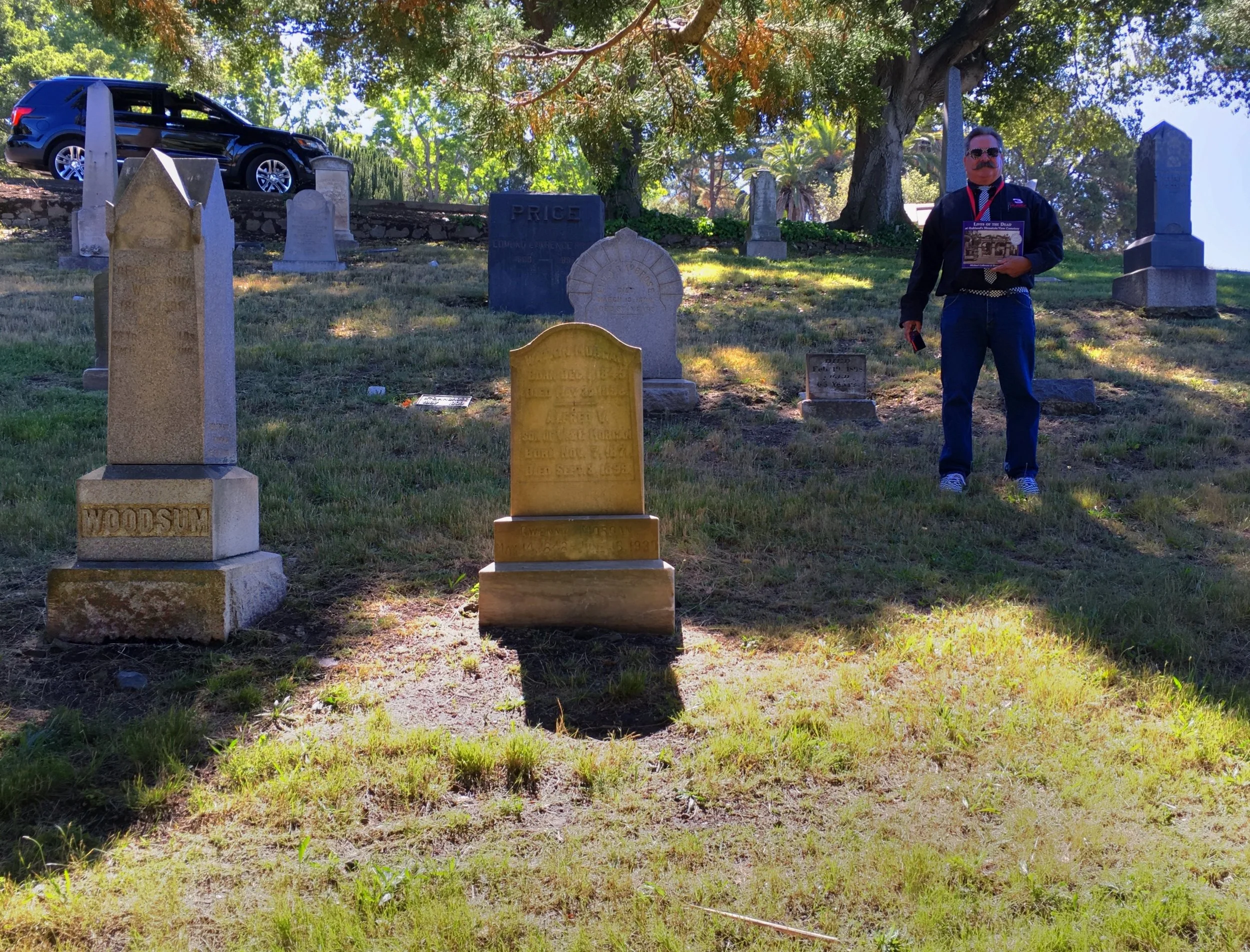 Unmarked gravesite of Gustave Koch (in front of ACHGP member Michael Wozniak - CLICK for full image). George Woodsum's gravesite is to the left