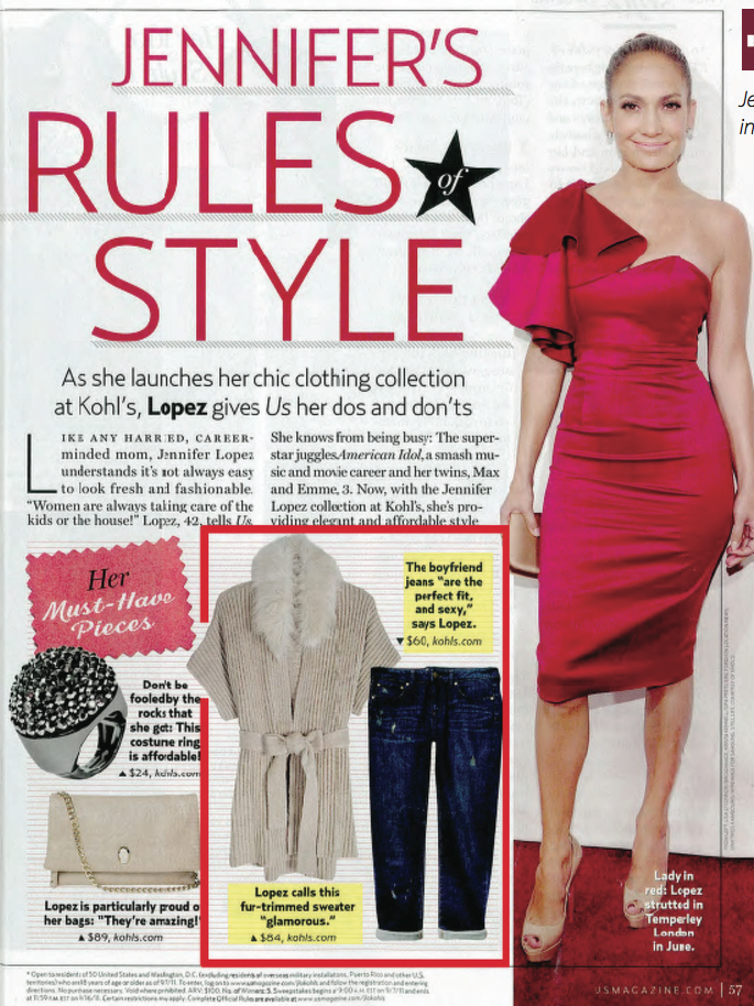 Jennifer Lopez Collection Editorial, US Magazine. Highlighted pieces designed by Lacie Thorne.