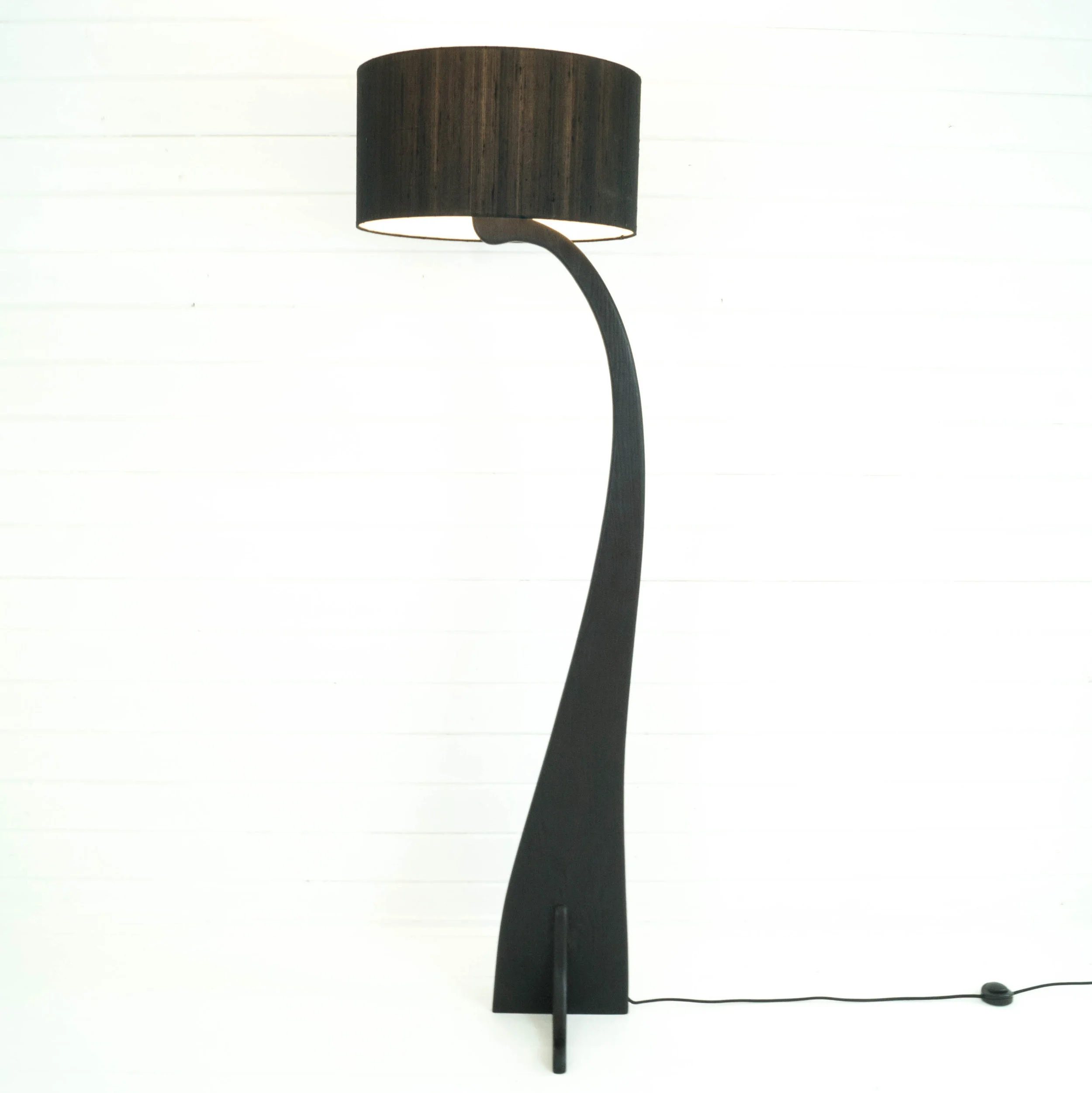 Flow Floor Lamp - Handmade scorched black Oak standard light - modern wood furniture home lighting