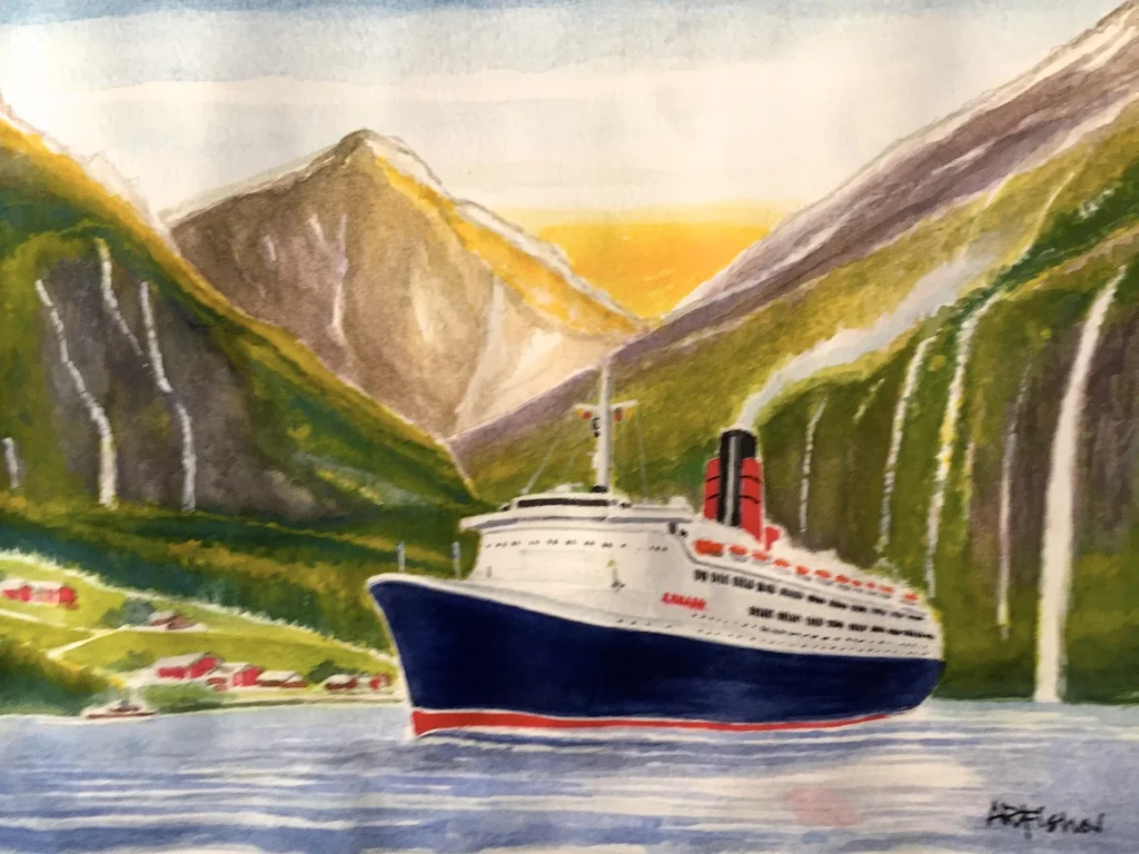 QE2 in Geieranger Fjord, Norway