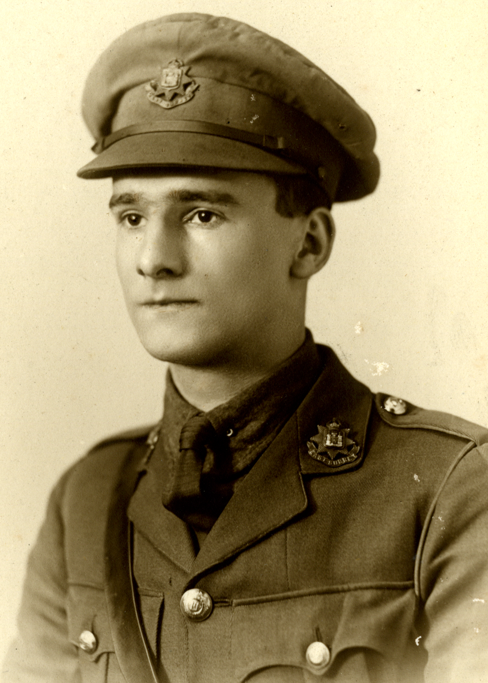 Sherriff wearing his East Surrey Regiment uniform, c.1917 . By permission of Kingston Grammar School and Surrey History Centre.