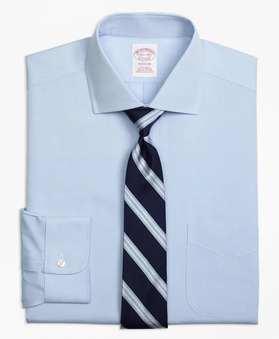 This wider spread collar works well for you gents with longer + leaner faces. ( Brooks Brothers )