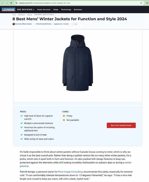 Pivot Featured In Us News On The Best Winter Jackets For Men