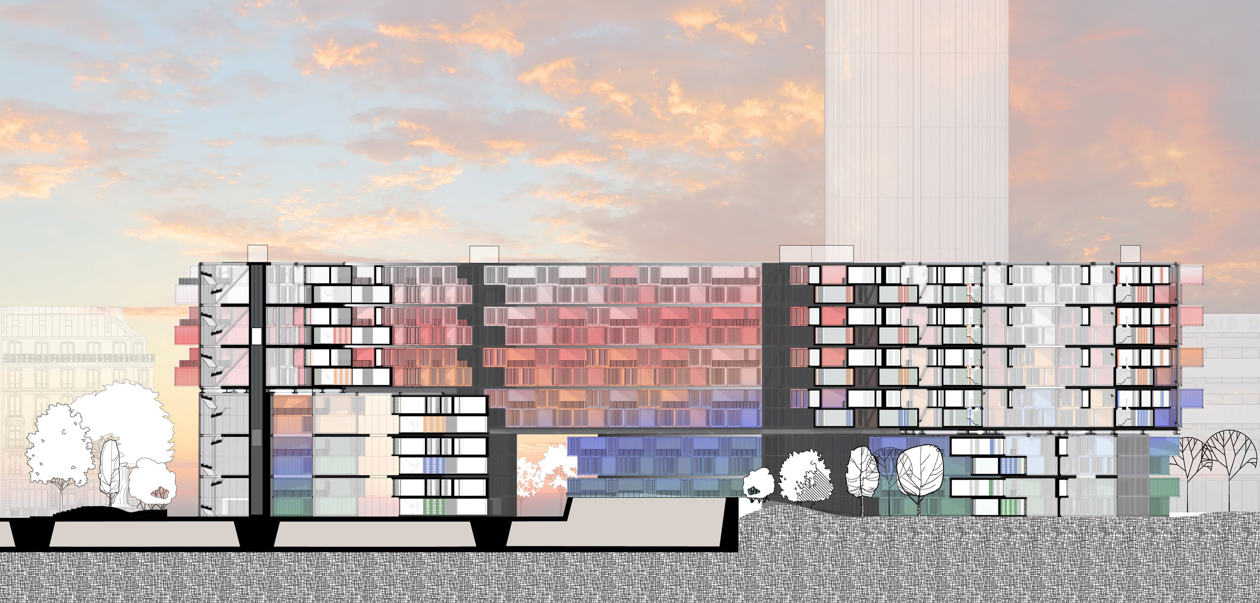 Section through residential bars