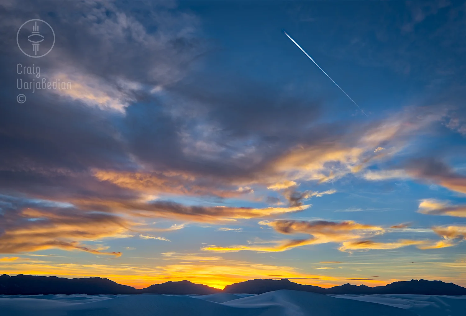Photograph: Air Force Contrail Over White Sands National Monument, Sunset, Alamogordo, New Mexico