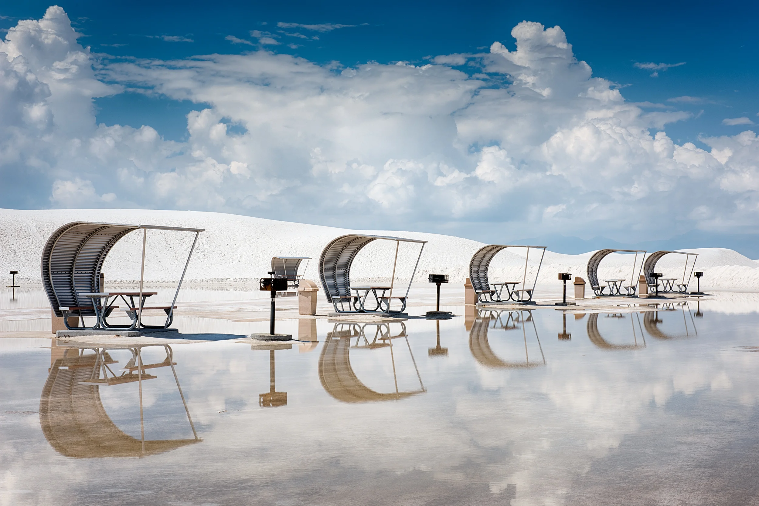 Picnic Tables after Rainstorm, Autumn, White Sands National Monument , New Mexico