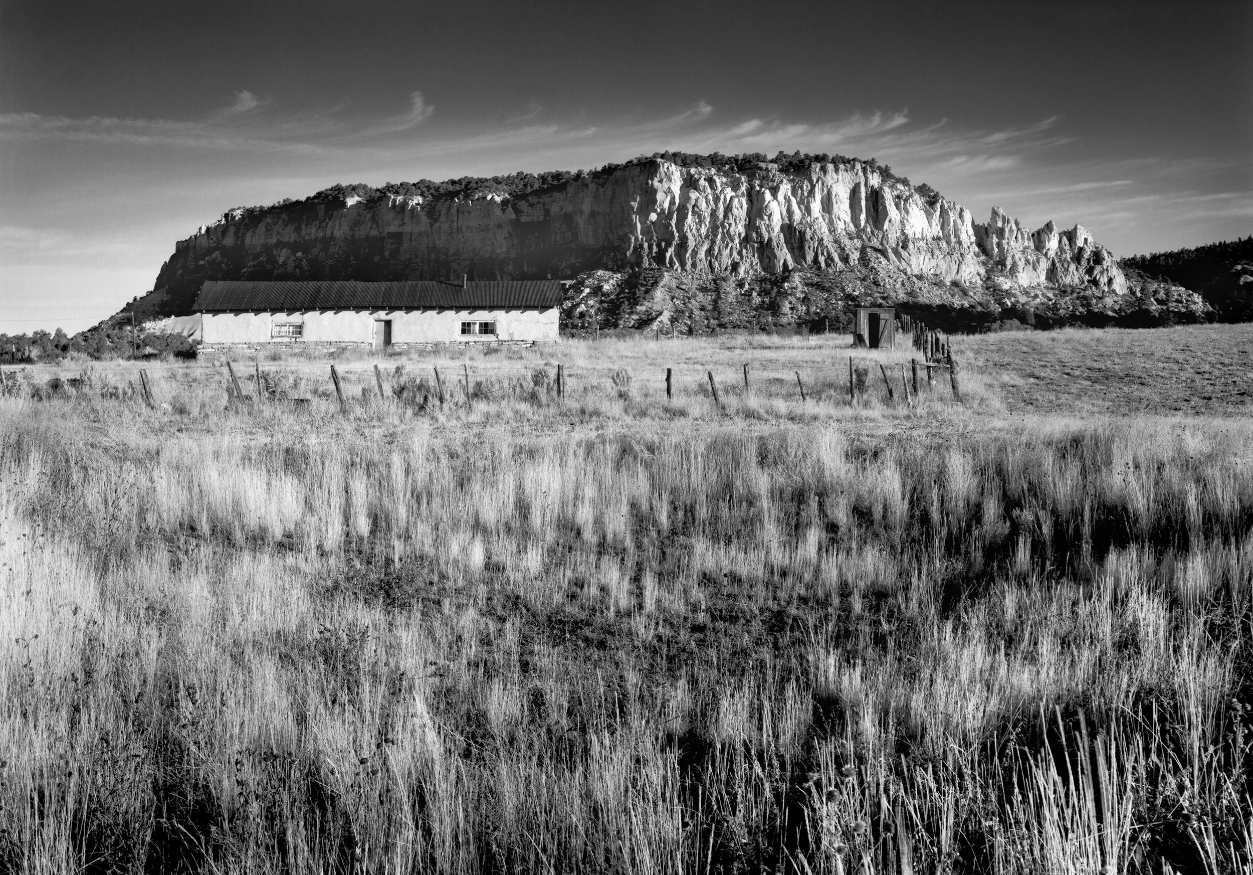 Penitente Morada, Mesa, and Grasses, First Morning Light, Autumn, New Mexico, 1993