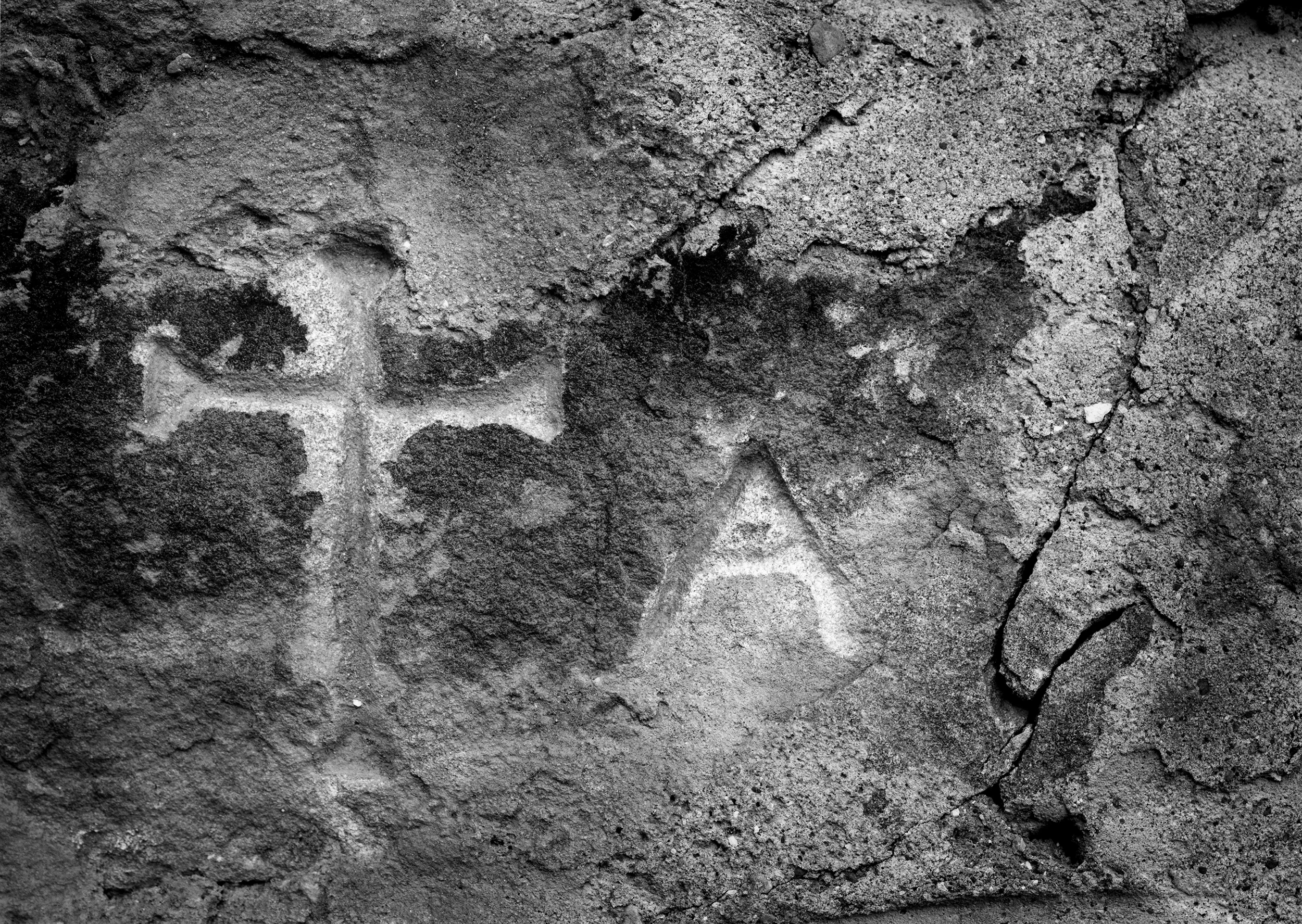 Cross and A Inscribed in Stone on Penitente Morada, New Mexico, 1993
