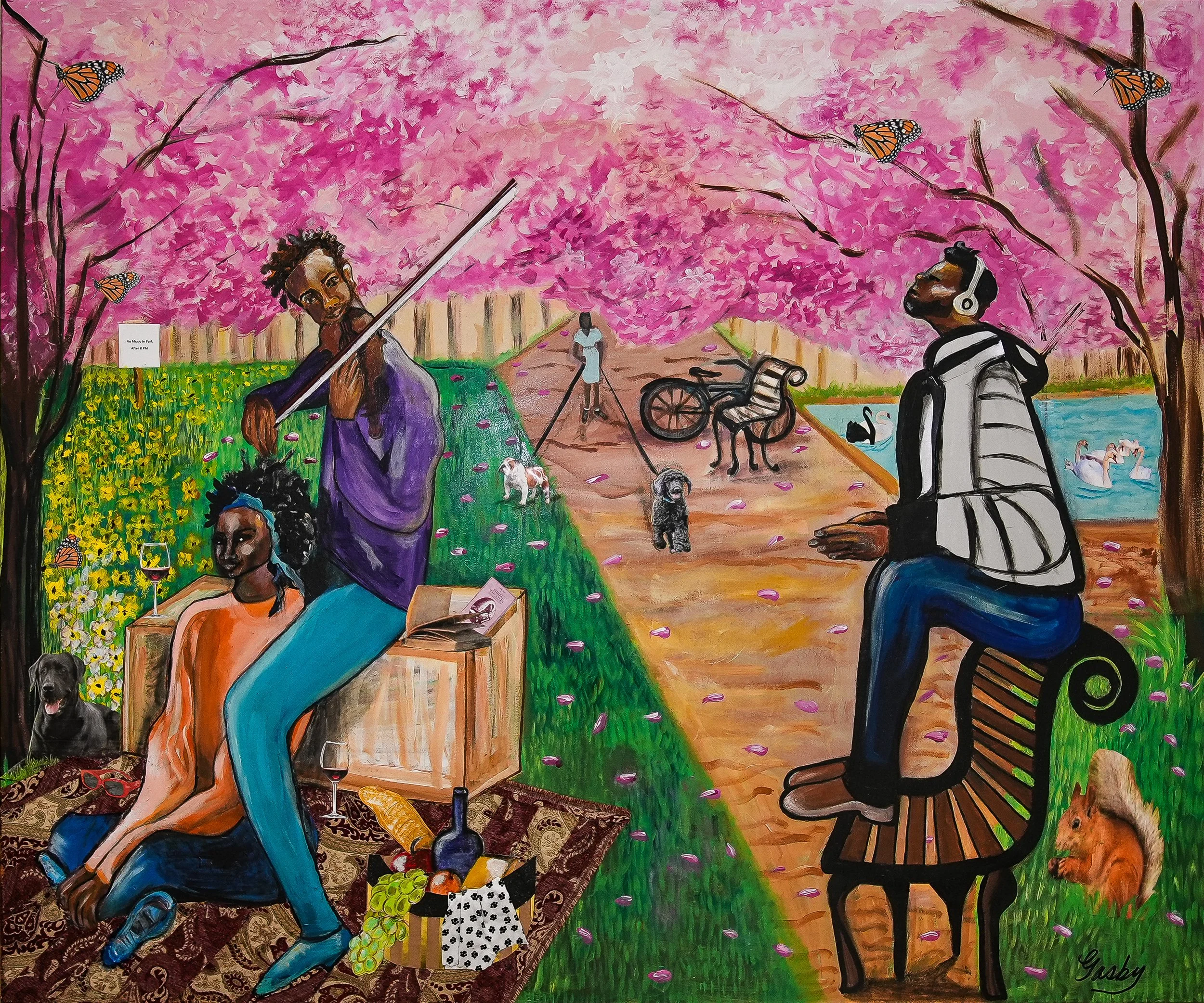 Music in the Park 70x50 Mixed Media on Canvas
