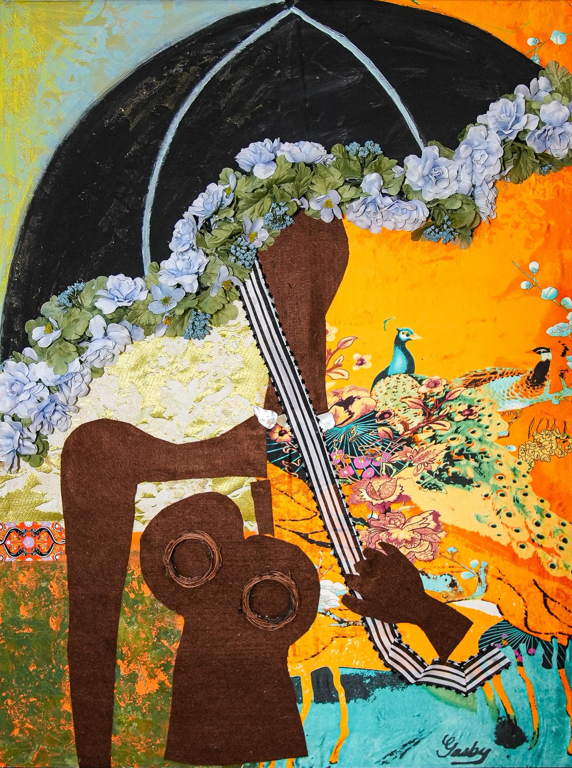 Black Parasol 48x36 Mixed Media on Canvas