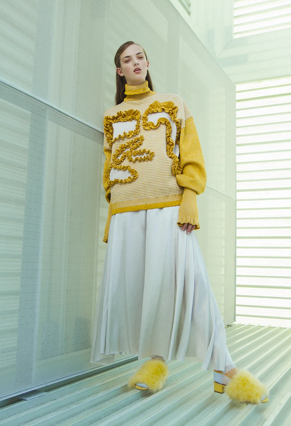    
  
 
  
    The designs are inspired by a fictional day of a woman and the collection is divided into three sections: Morning, Day and Night. The prints, colours and textures are inspired by the visual elements and associations that surround the 