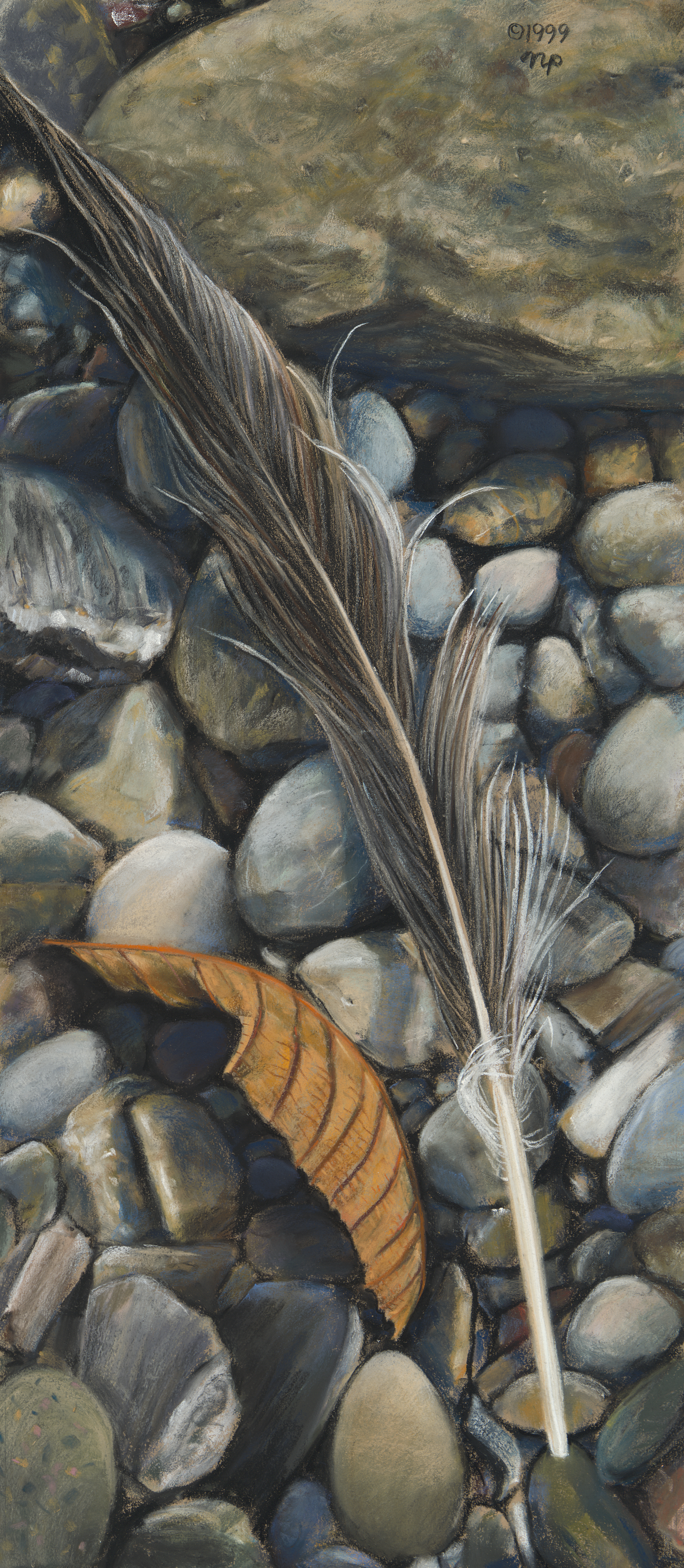 Leaf, Feather, and Rocks - 29"x 18"