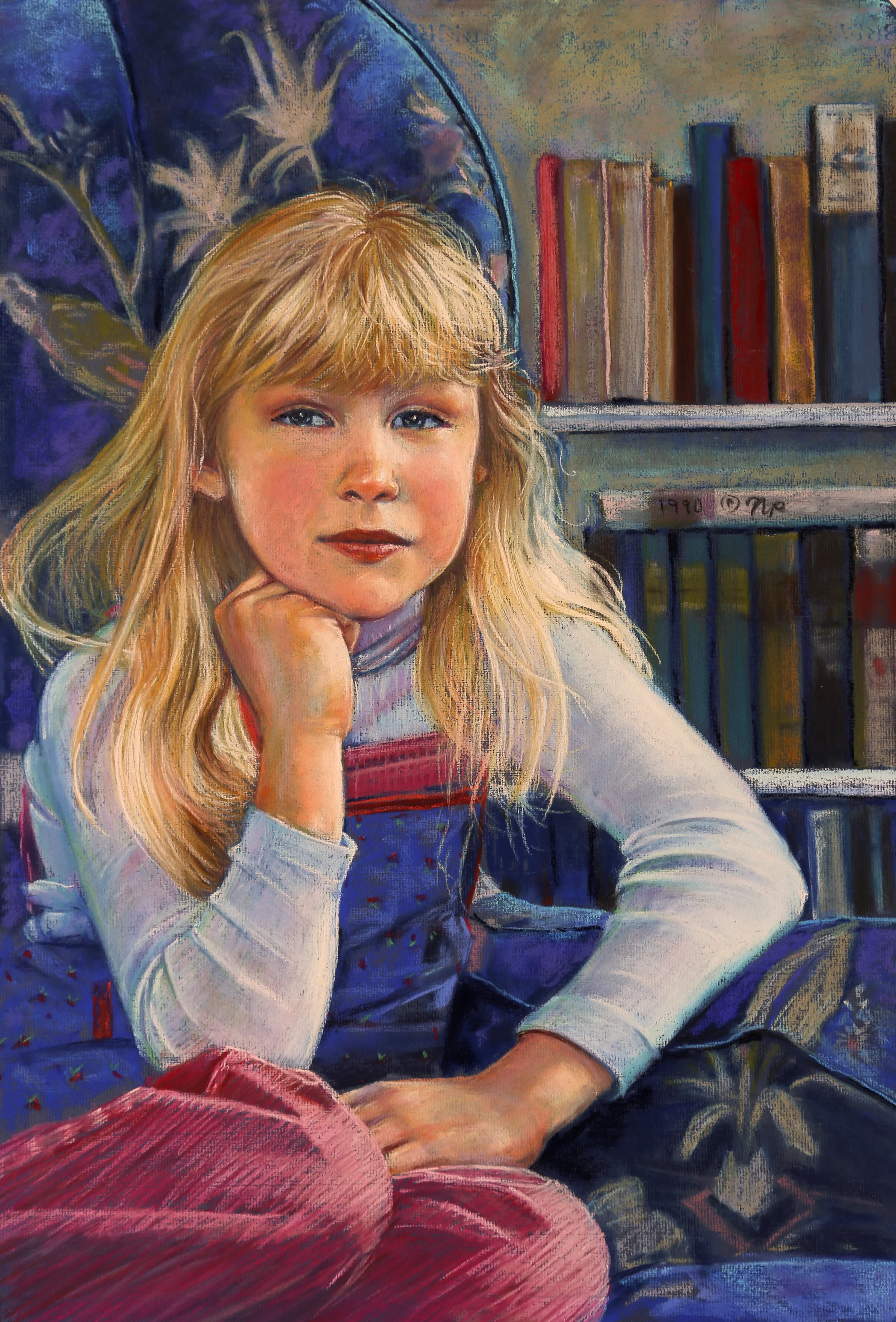 Girl in Wingback Chair. Pastel. 24"x 16" Full/half size. Paper $193/147. Canvas $321/212.
