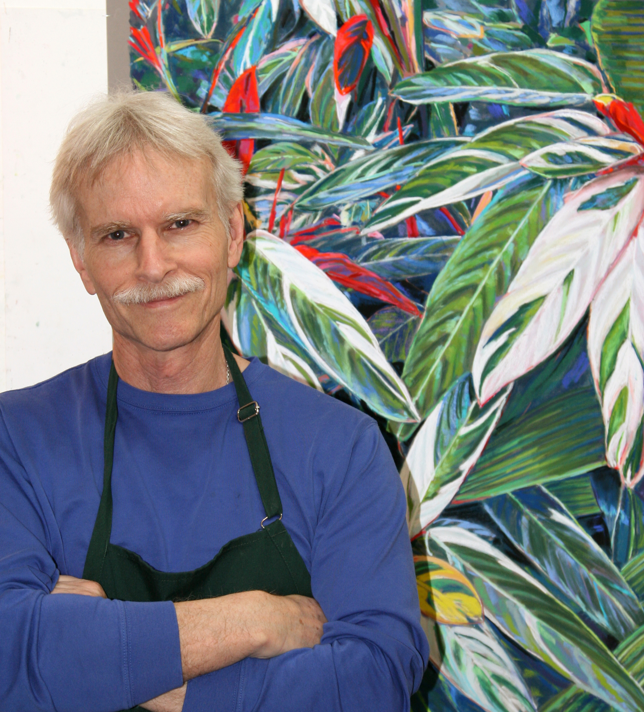 Nick Payne with one of his paintings, Stromanthe sanquinea.