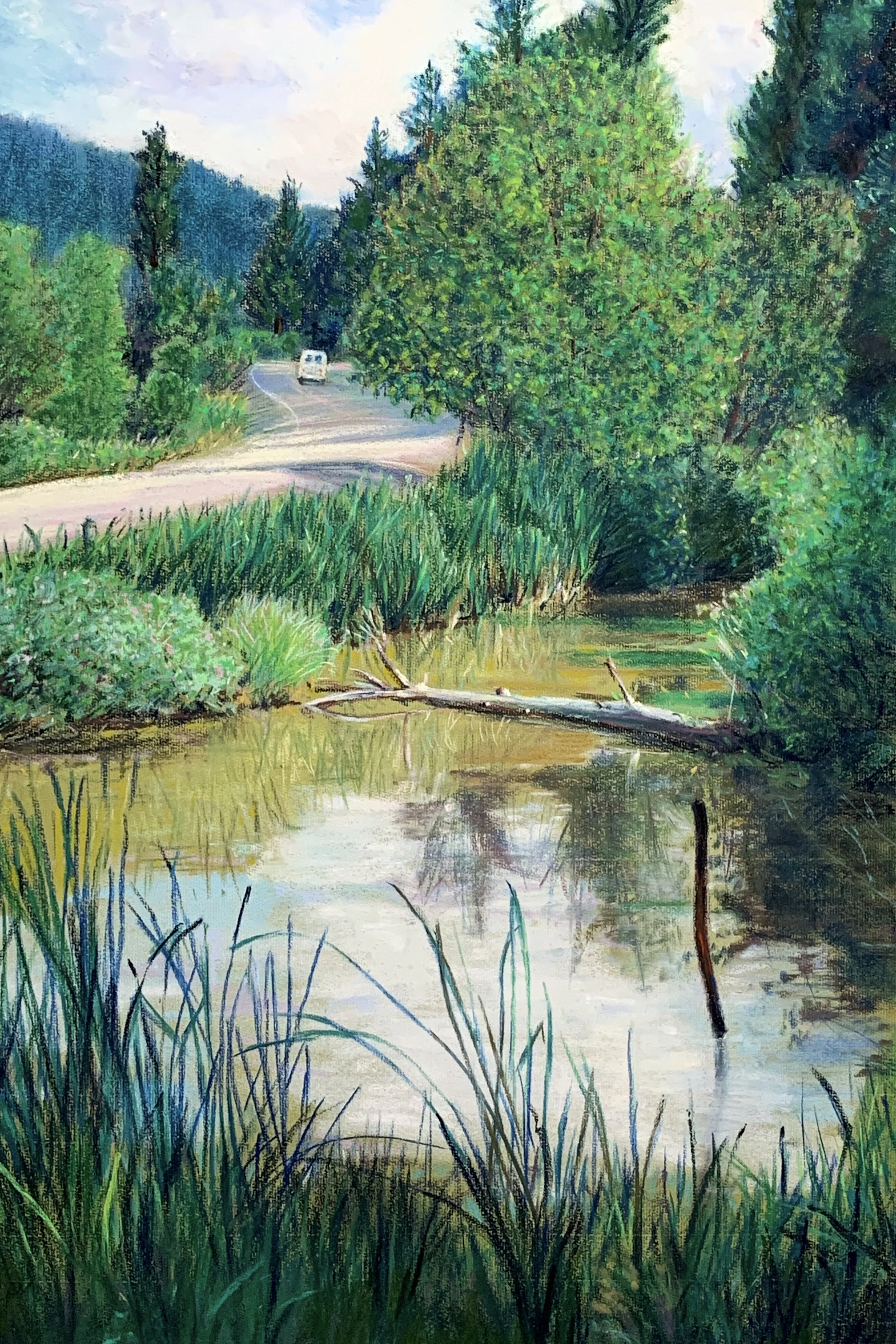 Pond by Highway - 24” H x 18.5" W Full size. Paper $183. Canvas $300