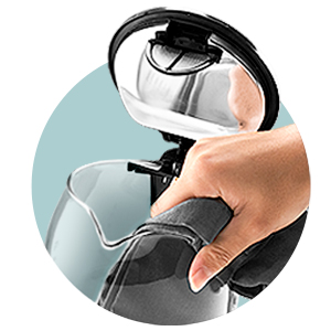 Wide-Mouth Opening Easily reach the inside of the kettle through its opening to wipe down or wash the glass with a rag or sponge.