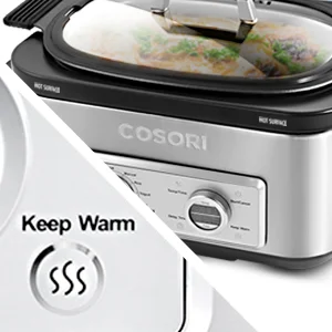 Automatically Keep Warm After cooking time is done, it automatically switches to Keep Warm mode to keep contents at a food-safe temperature.