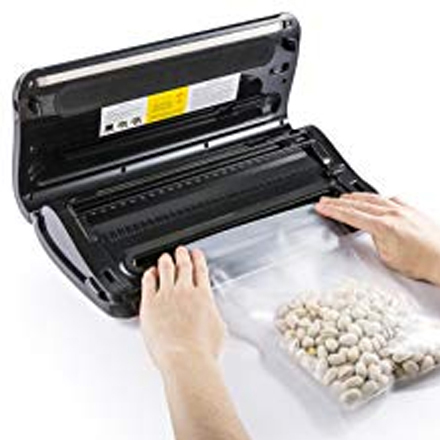 Step 1 Fill bag and place open end into vacuum sealing channel. Make sure the air intake isn’t covered by the bag.