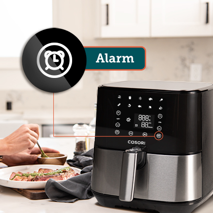 Alarm Function Don’t worry about keeping track of the time! The Alarm function reminds you when to shake your food, guaranteeing an even fry.