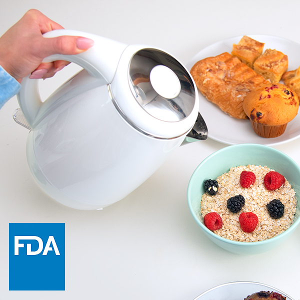 Safe Materials The kettle is FDA compliant and built with a food-grade stainless steel interior, so plastic never touches your water.
