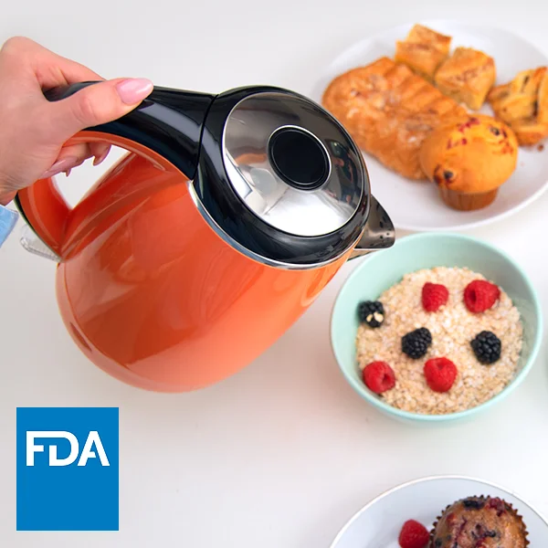 Safe Materials The kettle is FDA compliant and built with a food-grade stainless steel interior, so plastic never touches your water.