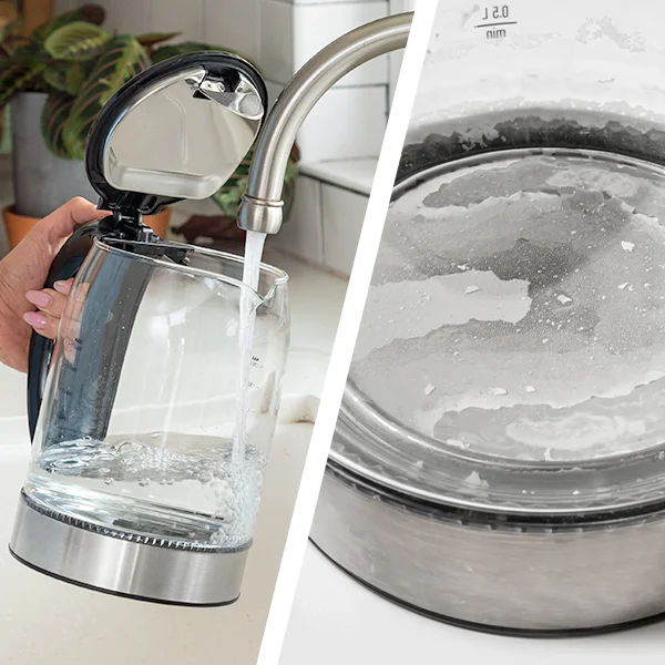 Limescale Using tap water can lead to a buildup of dark or light spots (limescale) inside your kettle. Not to worry, this is harmless. It’s caused by the minerals in tap water.