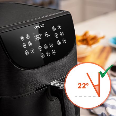 Ergonomic Design The fryer’s touch screen display is angled to face you, increasing visibility and ease of use.