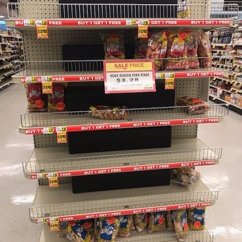 The current situation at Ingle&rsquo;s - Monroe, GA.  There will be some satisfied customers during this Coronavirus #coronavirus #hogsheavenporkrinds #ingles #porkrindaddiction