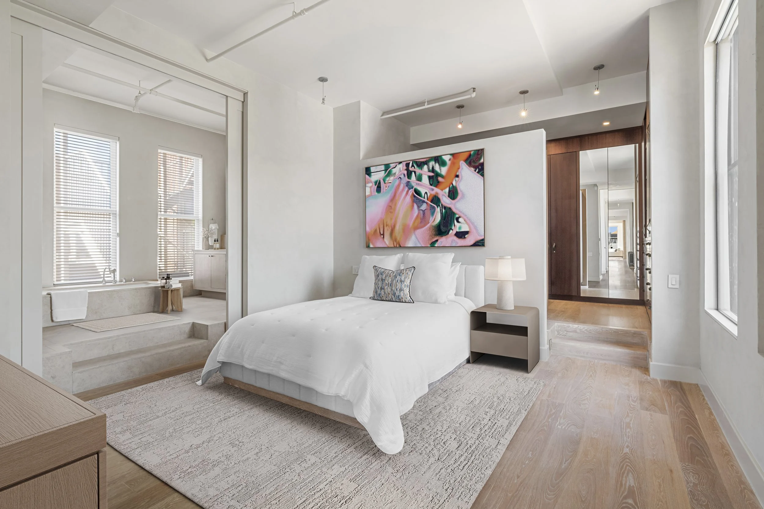 Close-up of realistic textures and lighting in curated virtual staging by RARE Photography.
