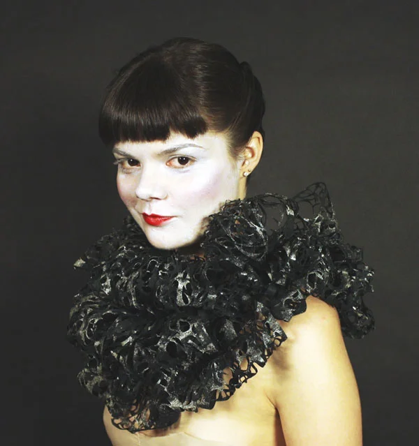 Tear Away(black) Laser cut non-woven fabric, thread, mesh, paint 2010