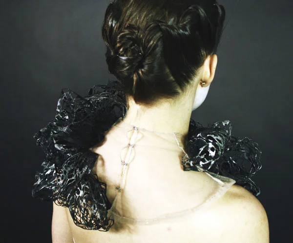 Tear Away(black) Laser cut non-woven fabric, thread, mesh, paint 2010